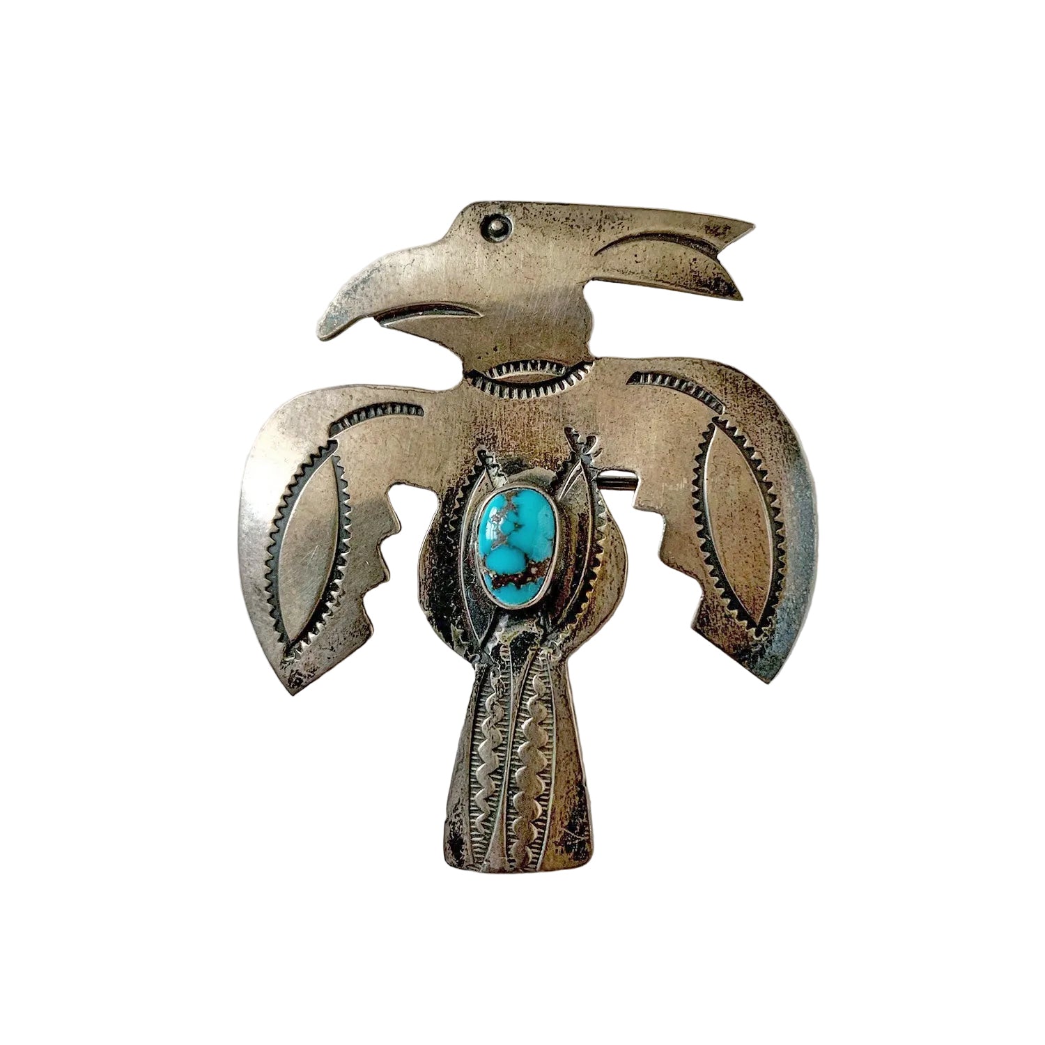 Vintage Sterling Thunderbird Pin with Turquoise