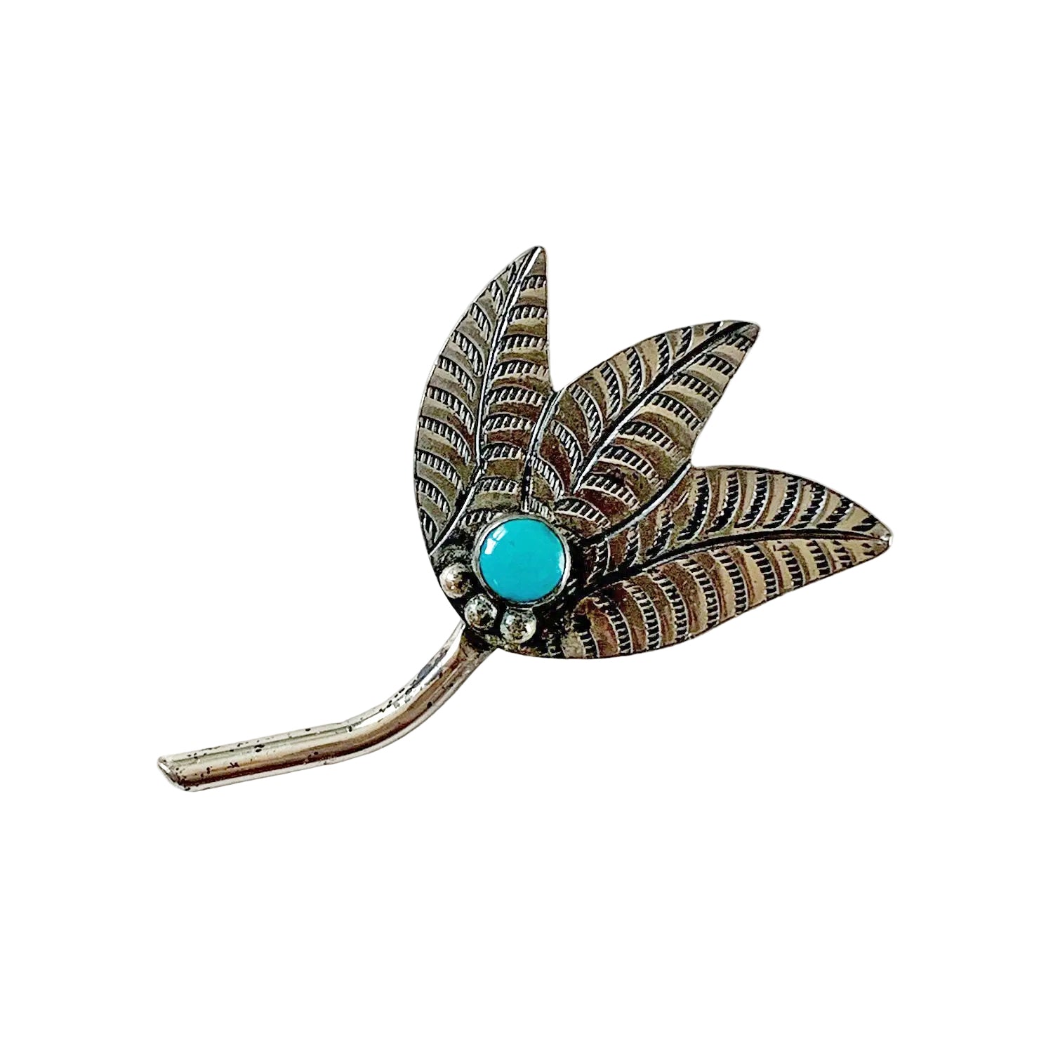 Vintage Sterling Flower Pin with Turquoise
