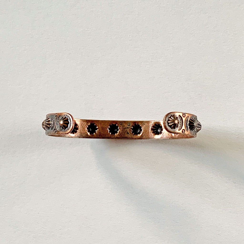 Vintage Copper Bell Punched Cuff Bracelet