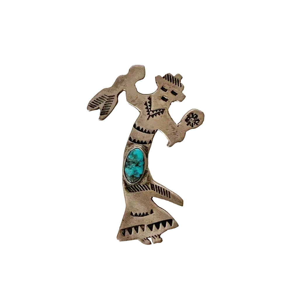 Vintage Sterling Kachina Pin with Turquoise