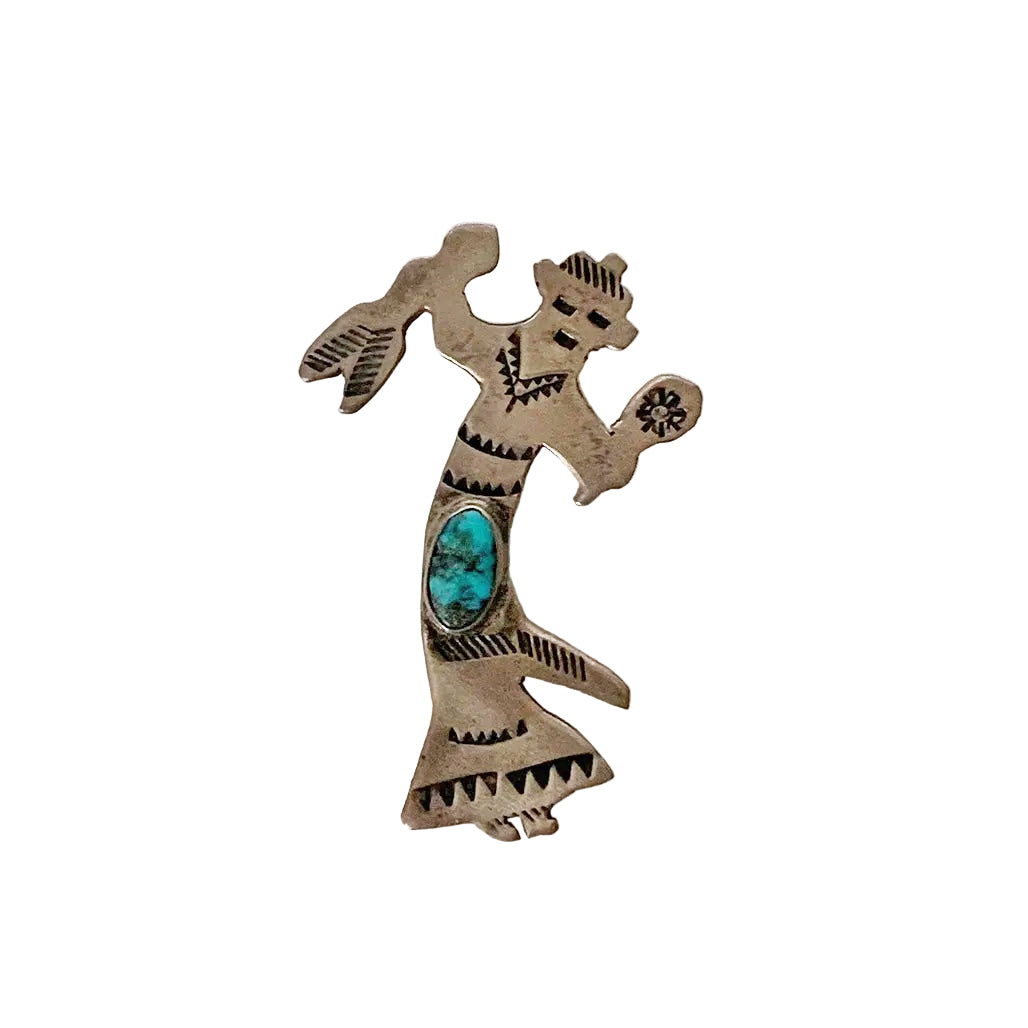 Vintage Sterling Kachina Pin with Turquoise