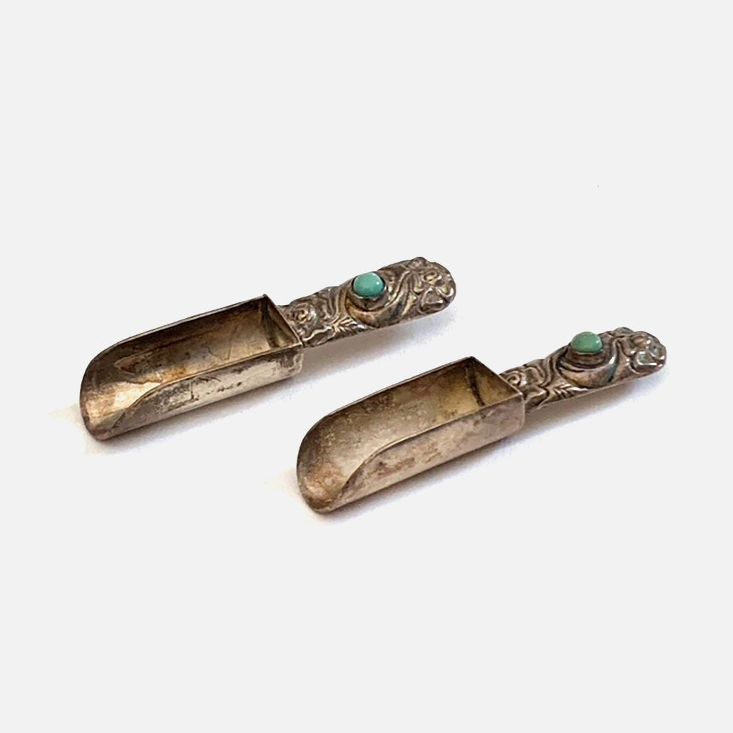 Vintage 925 Silver Salt Spoon "Scoops" with Turquoise / Set of 2pcs