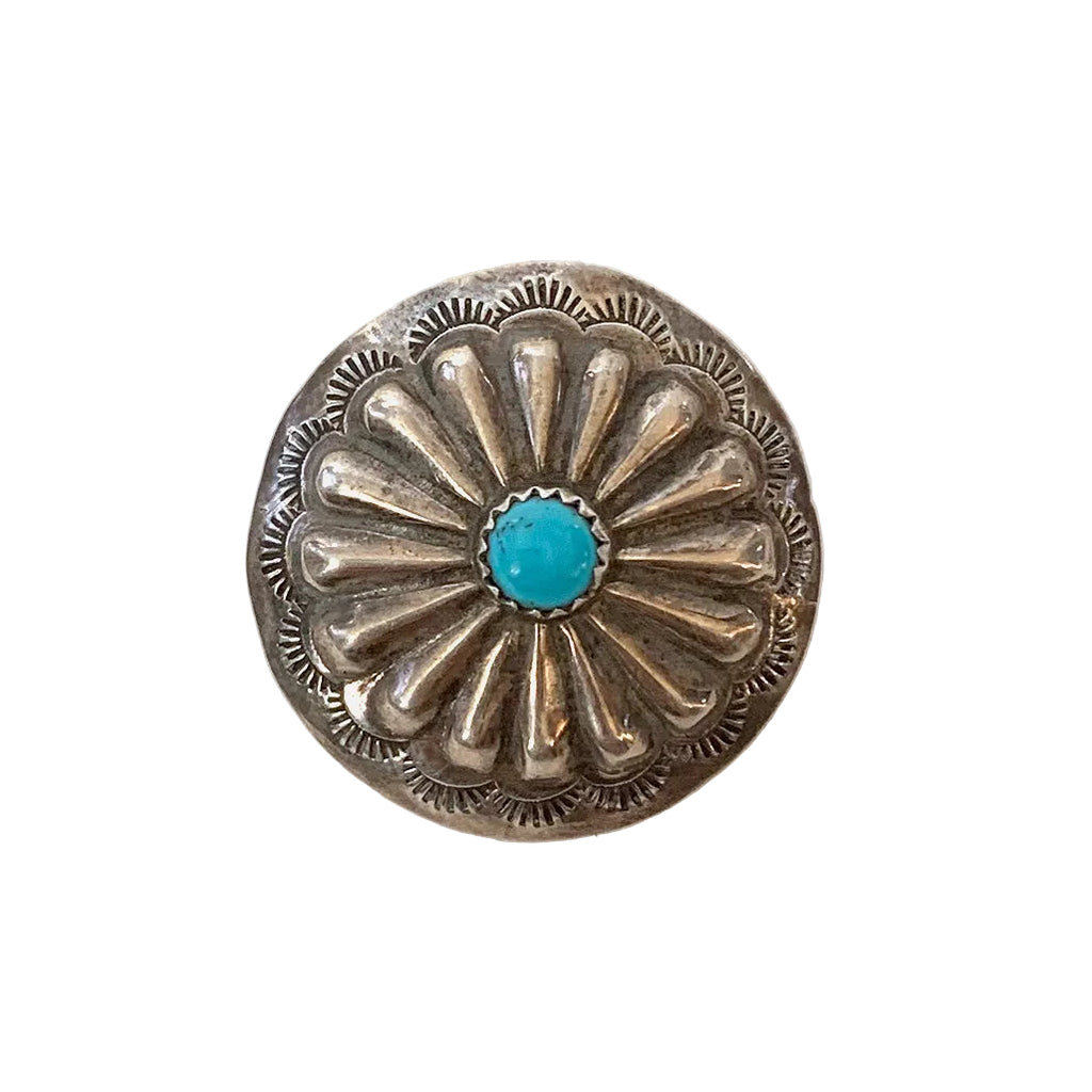 Vintage Silver Hand Stamped Concho Button with Turquoise