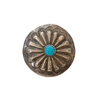 Vintage Silver Hand Stamped Concho Button with Turquoise