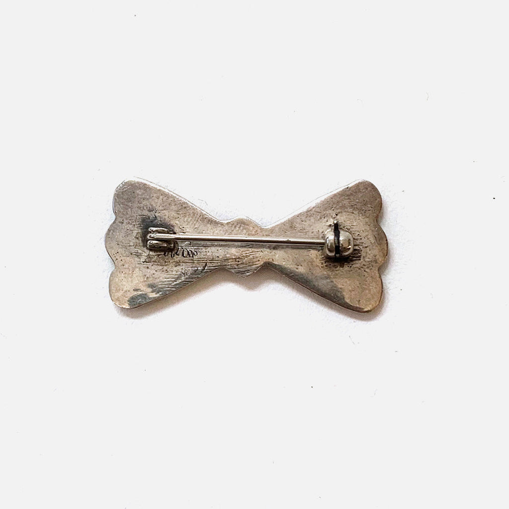 Vintage Silver Hand Stamped Bow Pin