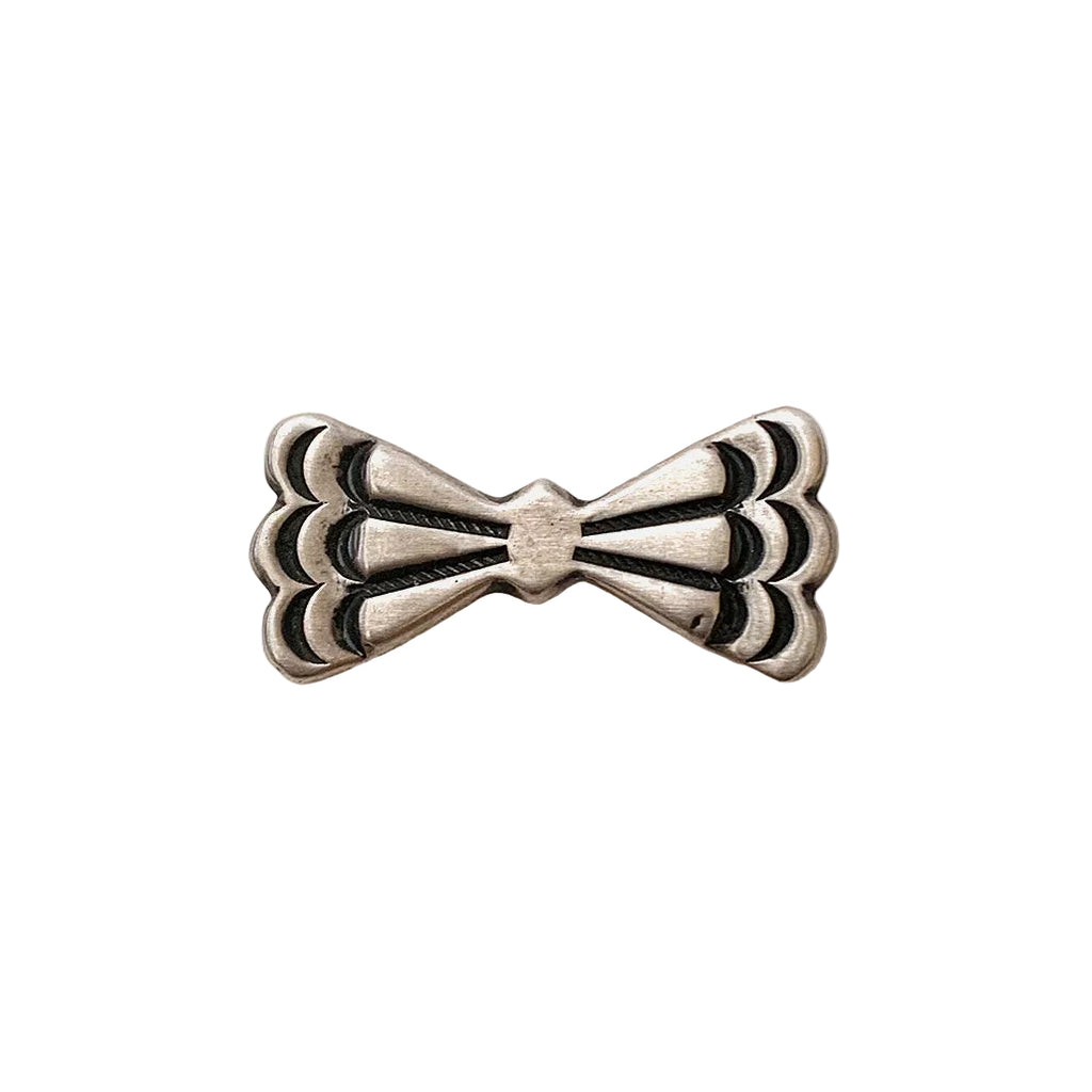 Vintage Silver Hand Stamped Bow Pin