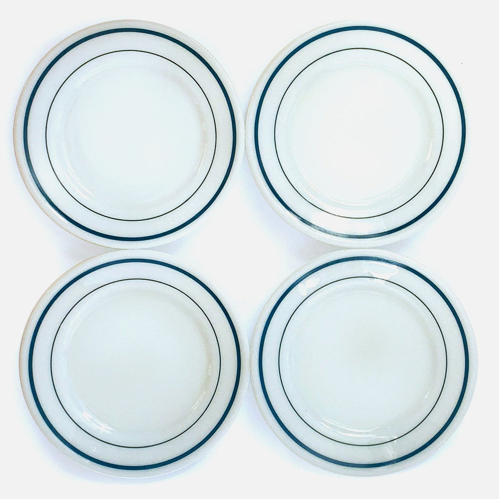 Vintage Pyrex 704 Blue Band Milk Glass Side Plates / Set of 4