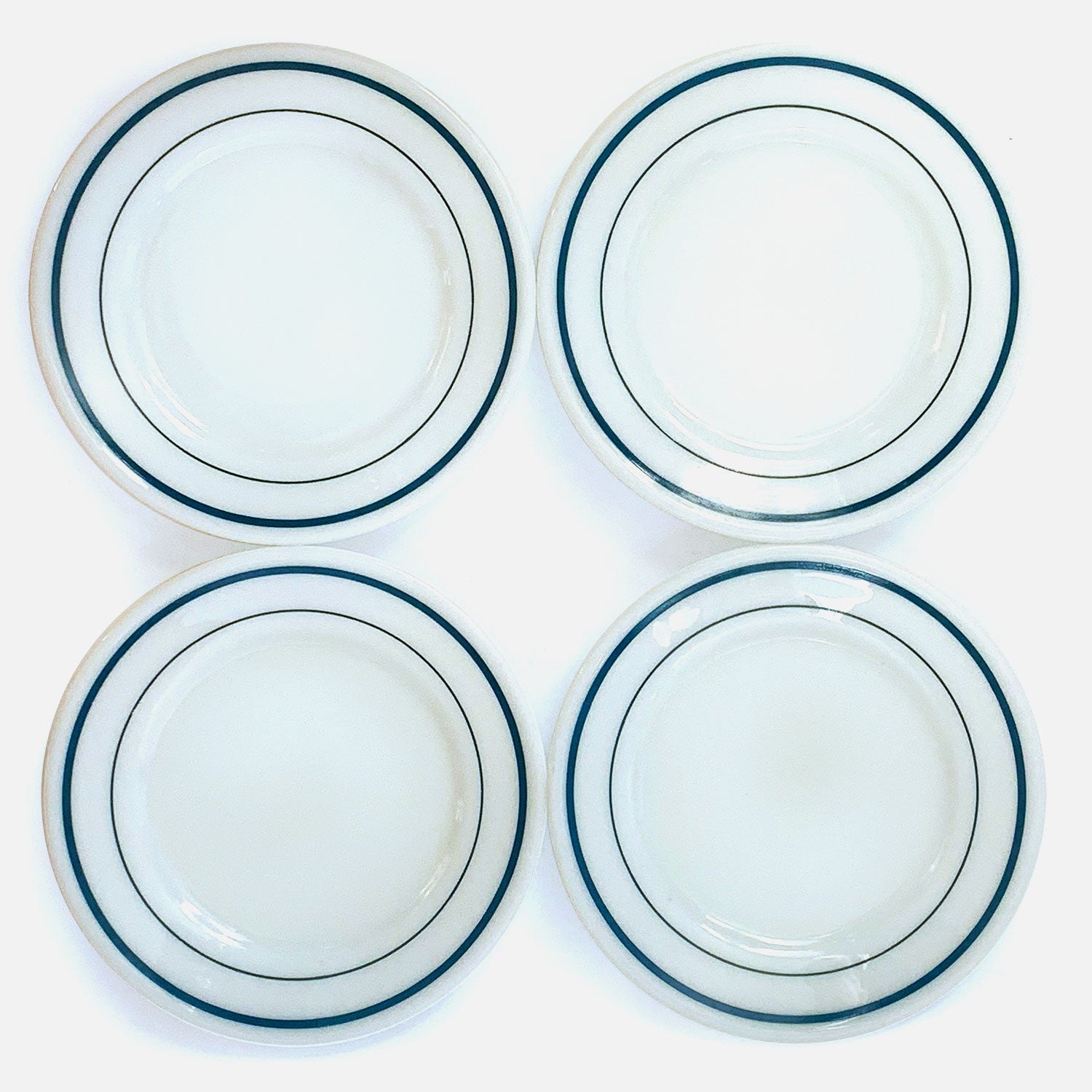 Vintage Pyrex 704 Blue Band Milk Glass Side Plates / Set of 4
