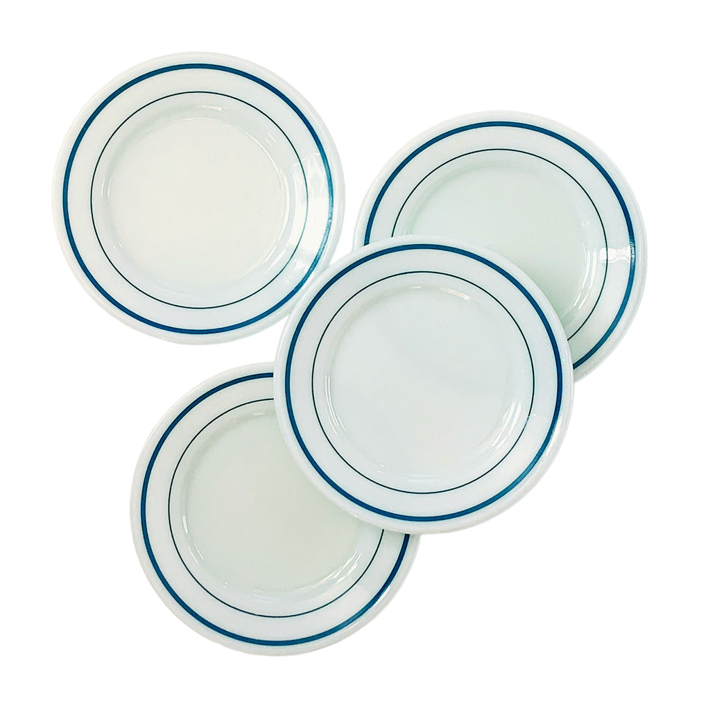 Vintage Pyrex 704 Blue Band Milk Glass Side Plates / Set of 4