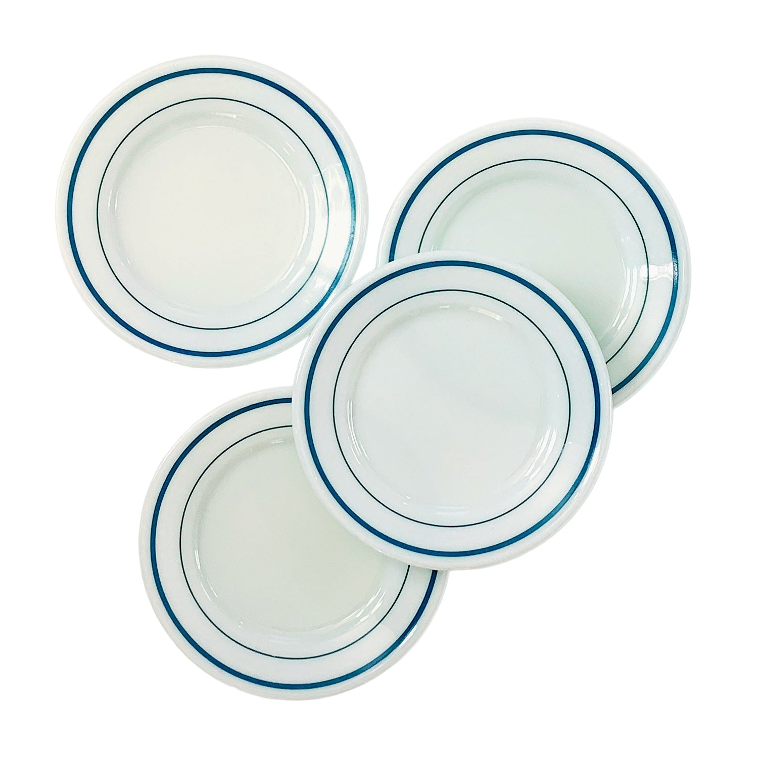 Vintage Pyrex 704 Blue Band Milk Glass Side Plates / Set of 4