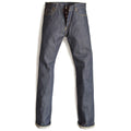 HFD04 Japanese selvedge denim slim fit straight leg jeans with button fly, front view.